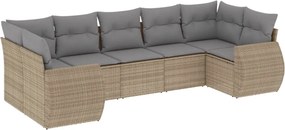 vidaXL 7 részes bézs polyrattan kerti ülőgarnitúra párnákkal