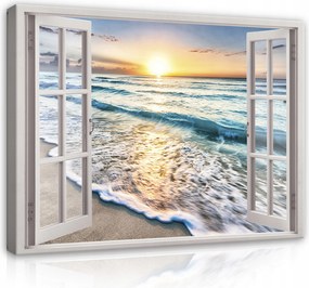 Vászonkép Ablak 3D Tengerpart Falra Nappali 80x60