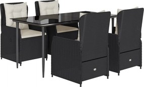 vidaXL 5 részes fekete polyrattan kerti étkezőgarnitúra párnákkal
