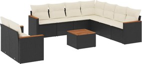 vidaXL 10 részes fekete polyrattan kerti ülőgarnitúra párnákkal