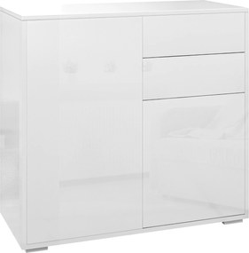 HOMCOM Tároló szekrény, büfé, 2 fiókkal és 2 ajtós szekrénnyel, állítható polcokkal, nappaliba, konyhába, hálószobába, 79 x 36 x 74 cm fényes fehér |