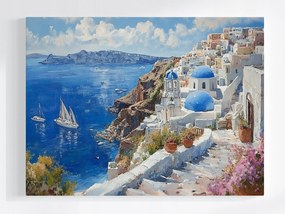 Poszter Kilátás Görögország Sziget Santorini Tenger Hajók 100x75