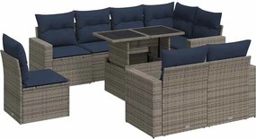 vidaXL 9 részes szürke polyrattan akácfa kerti ülőgarnitúra párnákkal