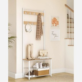 Kabáttartó cipőtároló paddal, tölgy és fehér