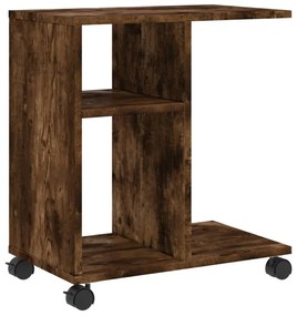 füstös tölgy színű szerelt fa kisasztal kerekekkel 50x30x55 cm