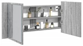 szürke sonoma LED-es tükrös fürdőszobaszekrény 100 x 12 x 45 cm