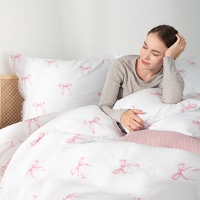 Goldea krepp ágyneműhuzat - rózsaszín masnik 140 x 200 és 70 x 90 cm