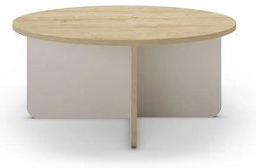 Krémszínű-natúr színű kerek dohányzóasztal tölgyfa dekoros asztallappal ø 80 cm Hillary – Marckeric
