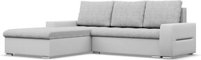 Toronto sarokkanapé, 2 ágyneműtartóval, fonott + műbőr, baloldali, szürke - fehér