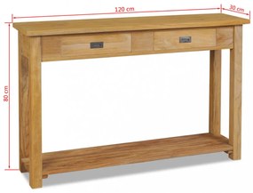 tömör tíkfa konzolasztal 120 x 30 x 80 cm