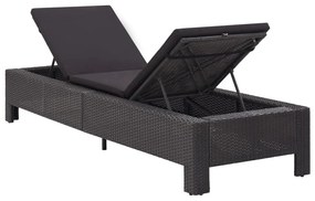 Fekete polyrattan napozóágy párnával