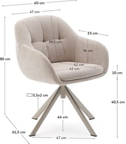 Bézs kárpitozott karfás étkezőfotel Dorina – Kave Home