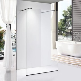 Stuxi Milano Light Black falsíkra szerelhető Walk-in zuhanyfal, 70x200 cm, 8 mm vastag vízlepergető biztonsági üveggel, két távtartóval