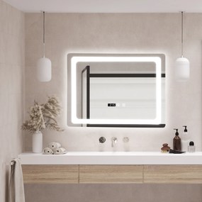 [pro.tec] LED-es fürdőszobai tükör Casoli 60x80cm ezüst kerettel
