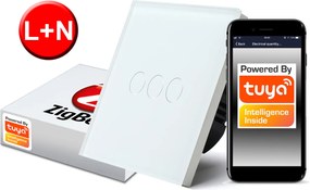 Érintőkapcsoló ZigBee Tuya 3körös fehér L+n