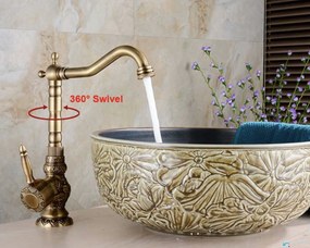 Mosdócsaptelep EYN AQB1600 forgatható kifolyóval, 23 vagy 30 cm-es kivitelben, többféle antik sárgaréz felülettel — 30 cm
