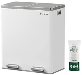 Szemetes,15 szemeteszsákkal, 2 rekesszel, műanyag belső vödrökkel és csukható fedelekkel, légmentesen záródó, fehér/ szürke