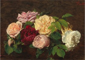 Üveg kép - Henri Fantin-Latour, Roses de Nice on a Table, reprodukciók (70x50 cm)