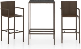 vidaXL 3 részes barna polyrattan kerti bárszett
