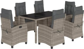 vidaXL 7 részes szürke polyrattan kerti étkezőgarnitúra párnával
