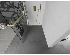 Mexen Kioto+, Walk-In zuhanyparaván polccal és akasztóval 120 x 200 cm, 8 mm átlátszó üveg fehér mintás, arany matt profil, 800-120-121-55-85