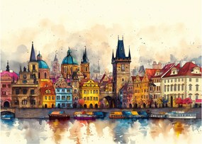 Üveg kép - Ősz a festett városban (70x50 cm)