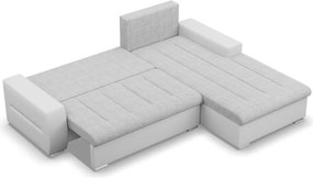 Toronto sarokkanapé, 2 ágyneműtartóval, fonott + műbőr, jobboldali, szürke - fehér