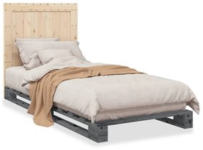 szürke tömör fenyőfa ágykeret fejtámlával 90 x 200 cm