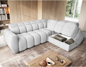 Világosszürke buklé kinyitható-tárolóhelyes sarokkanapé (jobb oldali-L alakú) Falconn – ELTAP