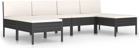 vidaXL 6 részes fekete polyrattan kerti bútorszett párnákkal