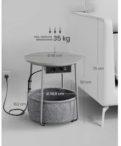 Kerek dohányzóasztal usb töltő porttal, kis asztal aljzattal, szürke-palaszürke