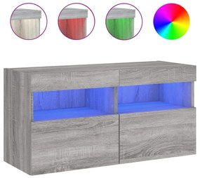 szürke sonoma színű fali TV-szekrény LED-del 80 x 30 x 40 cm