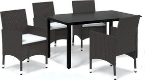 vidaXL 5 részes barna polyrattan kerti étkezőgarnitúra párnákkal