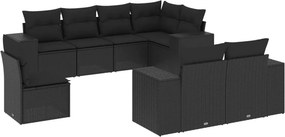 vidaXL 8 részes fekete polyrattan kerti ülőgarnitúra párnákkal