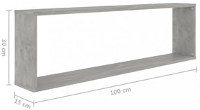 4 db betonszürke szerelt fa fali polc 100 x 15 x 30 cm