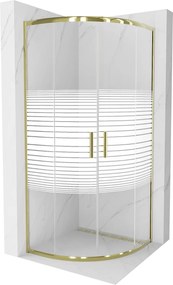 Mexen Rio, négyzet alakú zuhanykabin 80(ajtó)x80(ajtó)x190 cm, 5mm átlátszó üveg csíkokkal, arany profil, 863-080-080-50-20