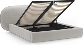 Világosszürke kárpitozott ágyneműtartós franciaágy ágyráccsal 200x200 cm Ovalo – Micadoni