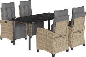 vidaXL 5 részes vegyes bézs polyrattan kerti étkezőgarnitúra párnákkal