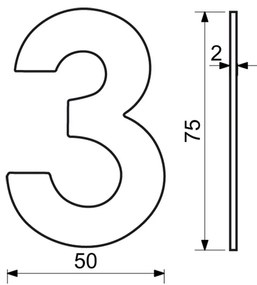 Házszám "3", RN.75L, rozsdamentes acél