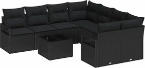 vidaXL Kanapé Szett párnával 9 pcs Fekete polirattan