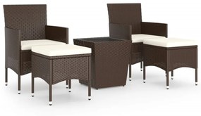 vidaXL 5 részes barna polyrattan és edzett üveg kerti bisztrószett