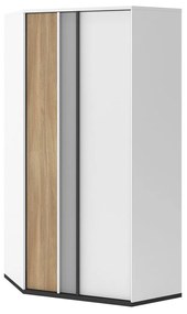 Sarokszekrény Fresno J117Grafit, Világosszürke, Fehér, Tölgy, 198x95x50cm, Szekrényajtók: Pántos