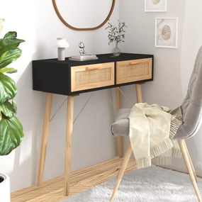 fekete tömör fenyő és természetes rattan tálaló 80x30x75 cm