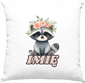 Gyerek párna mosómedve virágokkal +Név fehér