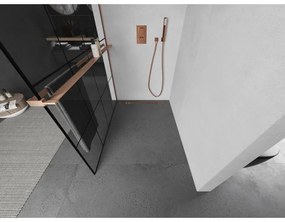 Mexen Kioto+, Walk-In zuhany paraván polccal és akasztóval 130 x 200 cm, 8 mm átlátszó üveg fekete mintával, réz matt profil, 800-130-121-65-77
