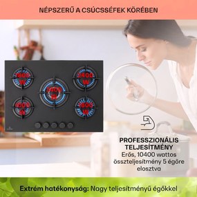 Klarstein Firetale, gázfőzőlap, 5 égő, 70 cm, alumínium égők, tömlővel és redukáló szeleppel