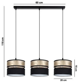 Csillár zsinóron LIMA 3xE27/60W/230V arany/fekete