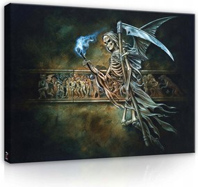 Vászonkép 60x40 Halál csontváz kasza kék láng sötétség misztikus allegória