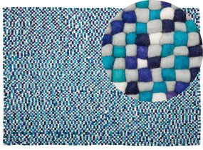Kék és fehér gyapjúszőnyeg 160 x 230 cm AMDO Beliani