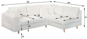 Fehér buklé sarokkanapé (jobb oldali) Ariella – Ropez